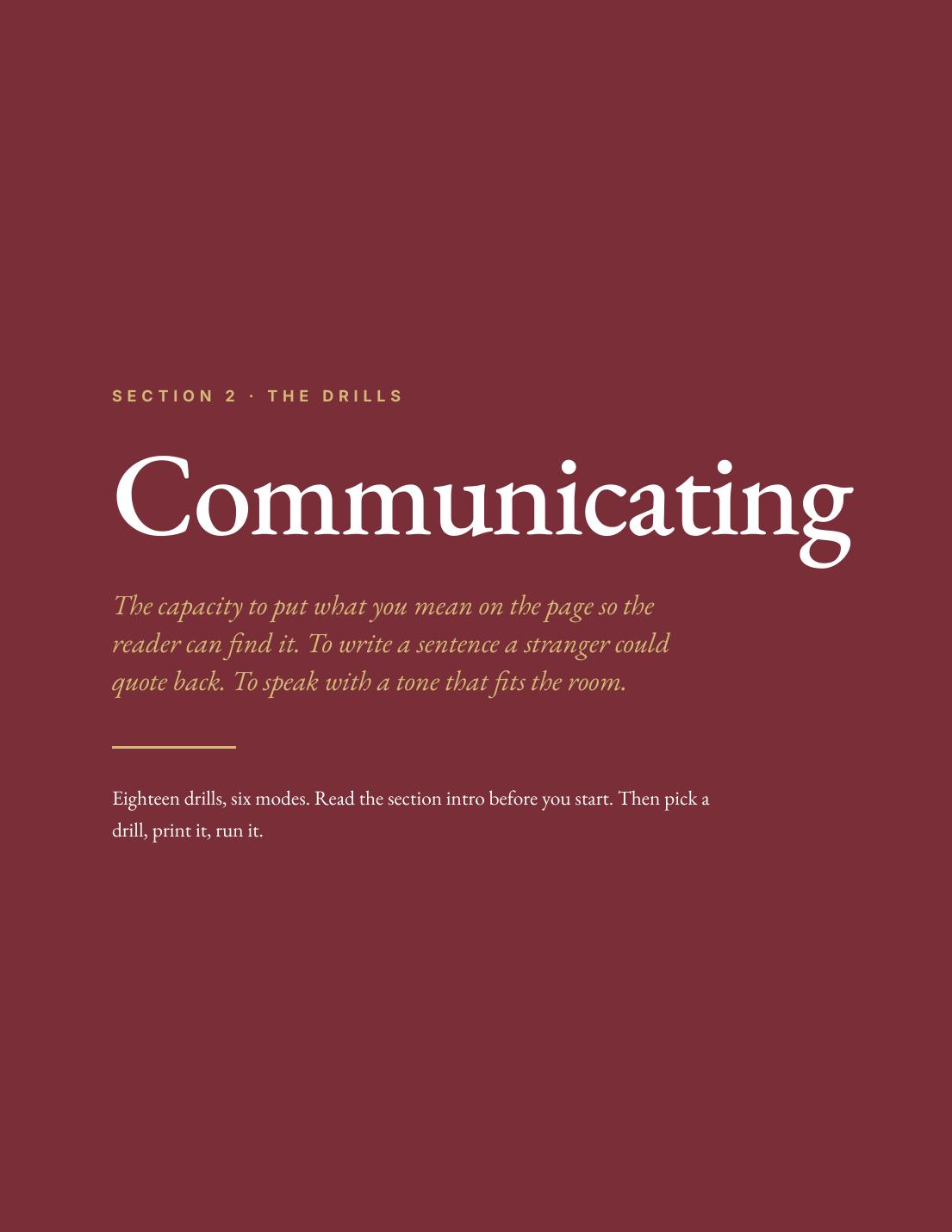 The Communicating section opener page.