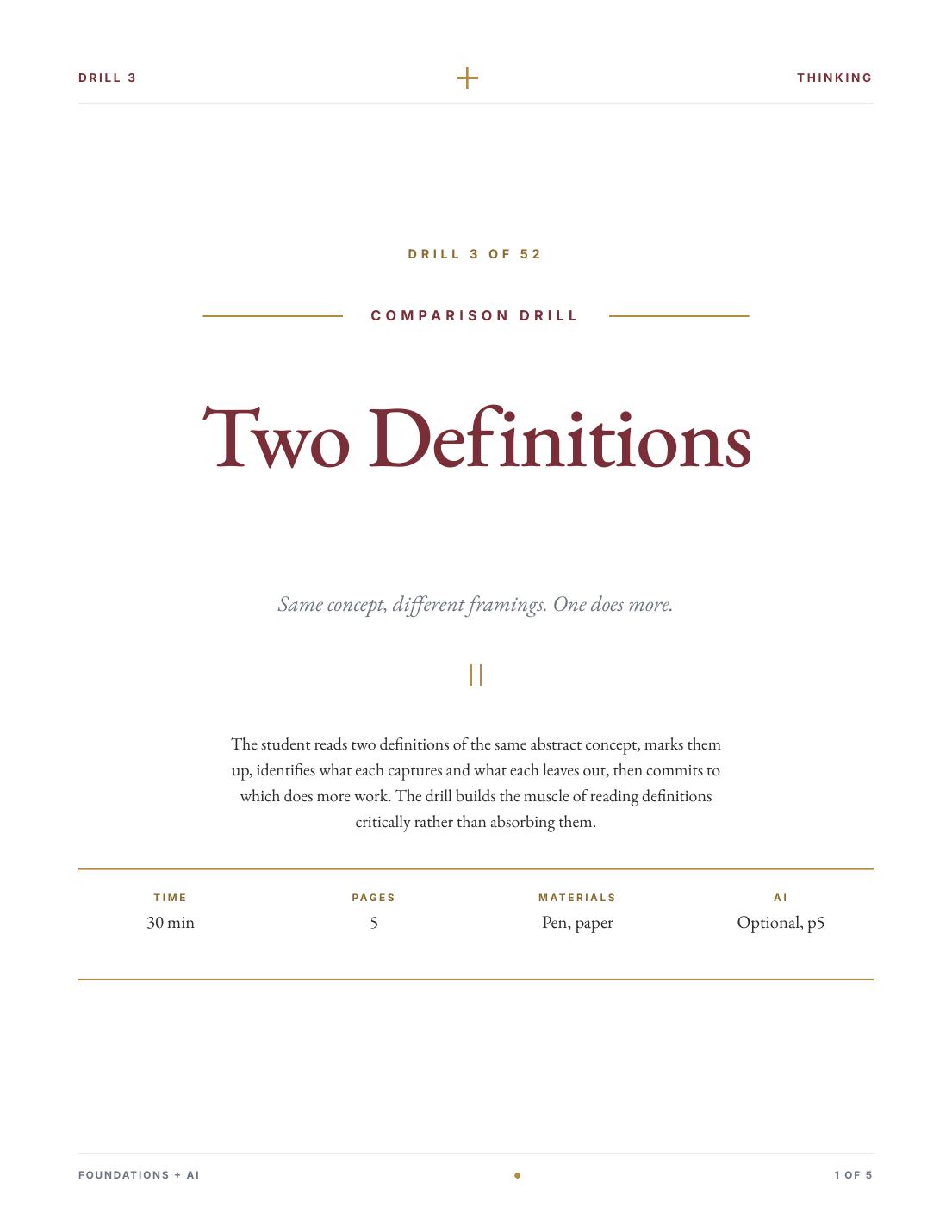 Two Definitions, a Comparison drill.